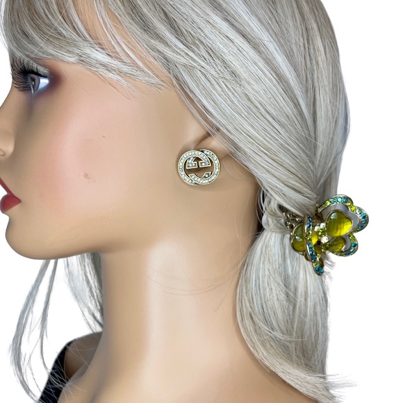 ❤️ SOLD ❤️ Fashion Jewelry Double-G Diamond 18K Gold Plated Stud Earrings - Picture 2 of 4